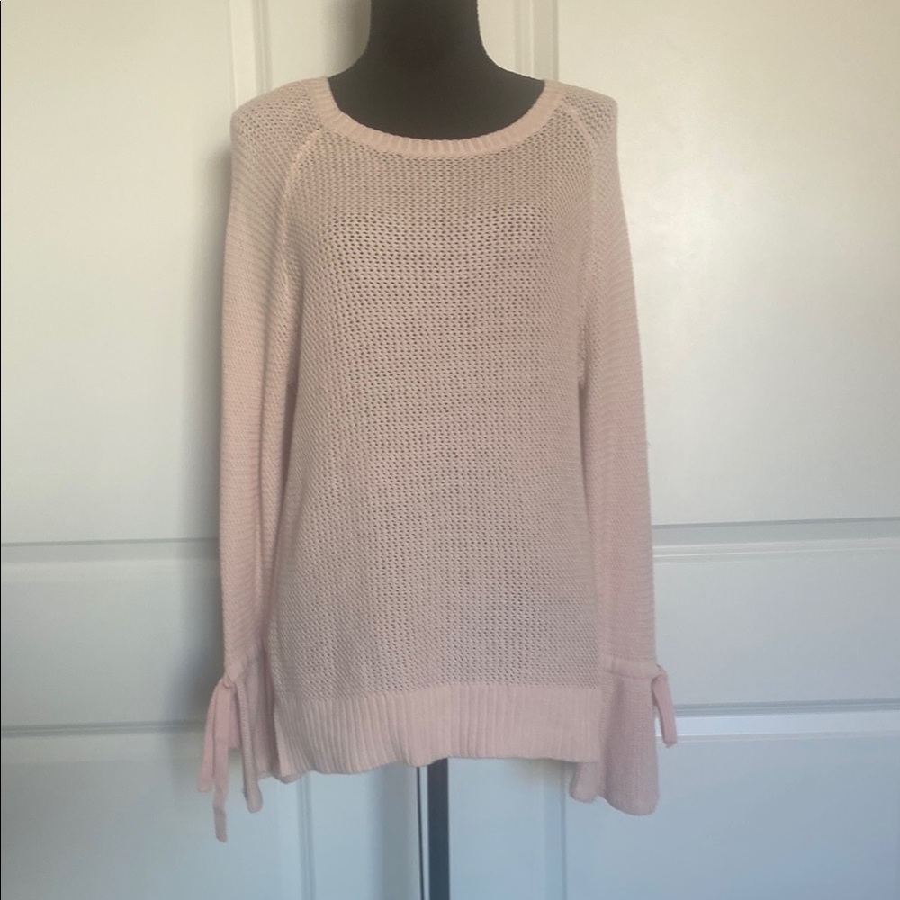 LOFT Pink Knit Sweater with Bell Sleeves